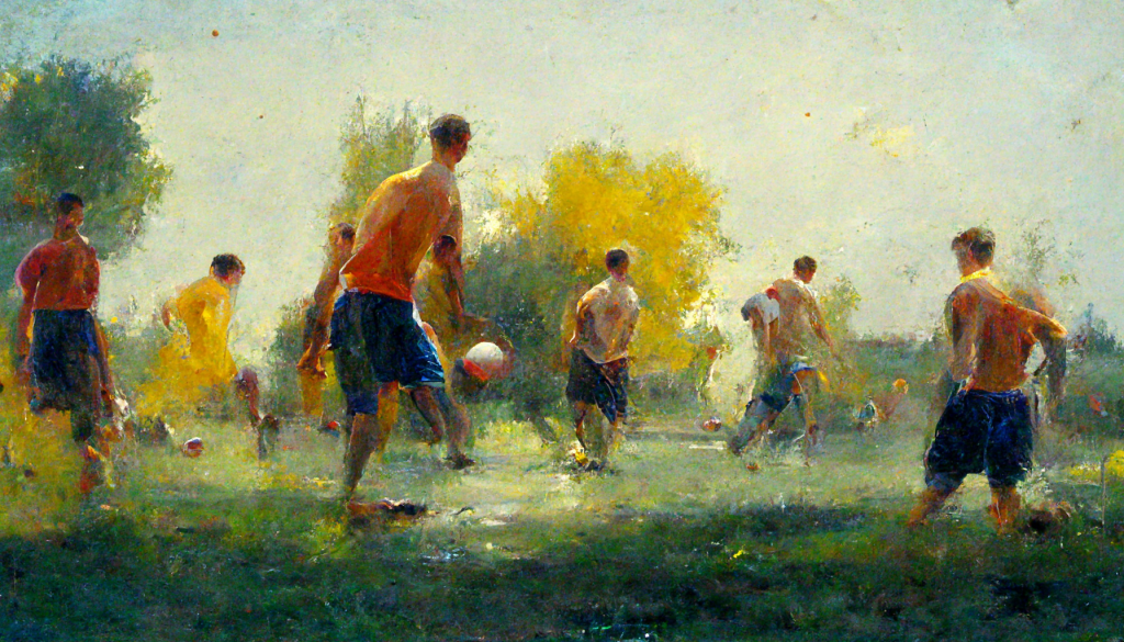Мужчины играют в футбол на футбольном поле